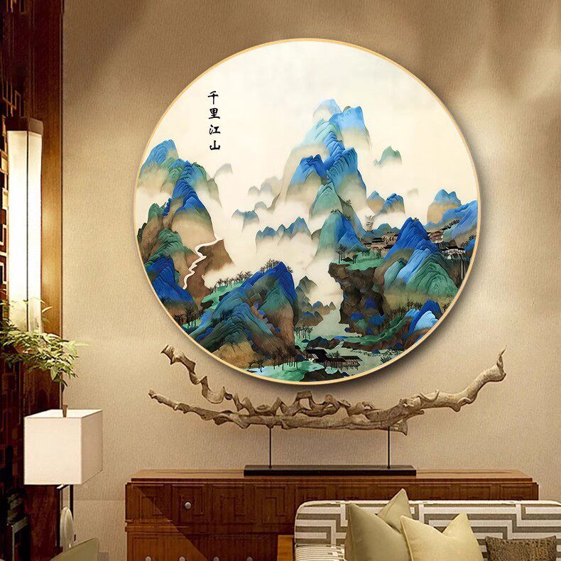 新款正品DMC十字绣纯棉线绣客厅餐厅玄关新中式风景圆形千里江山