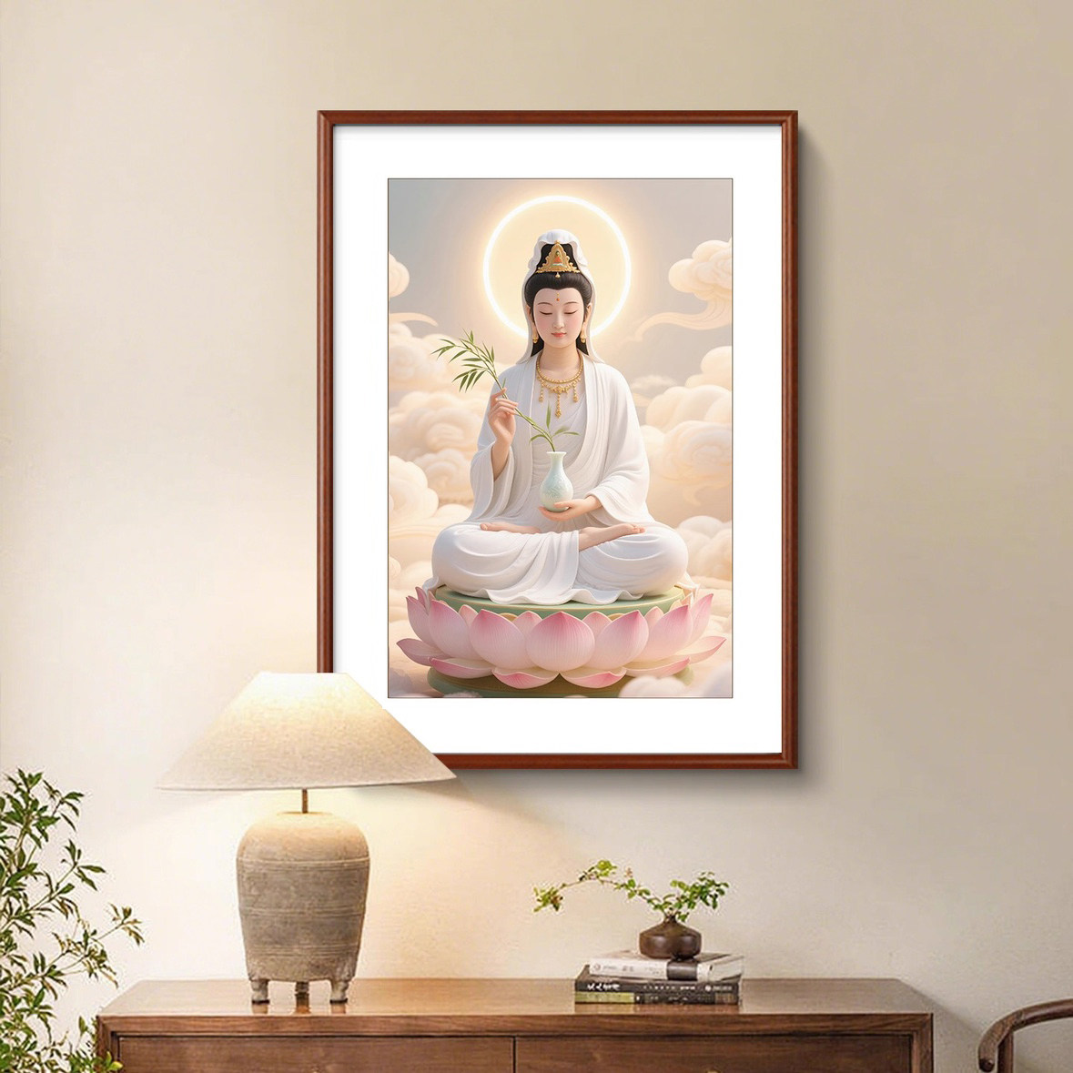 新款DMC十字绣正品手工线绣客厅竖版人物画像观世音菩萨 坐莲观音