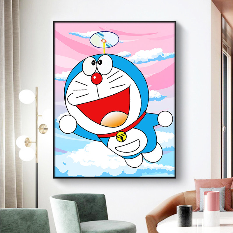 儿童房卡通机器猫哆啦a梦十字绣