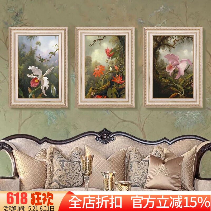 新款印花DMC十字绣正品美式客厅卧室餐厅三联画油画 赫德白兰花