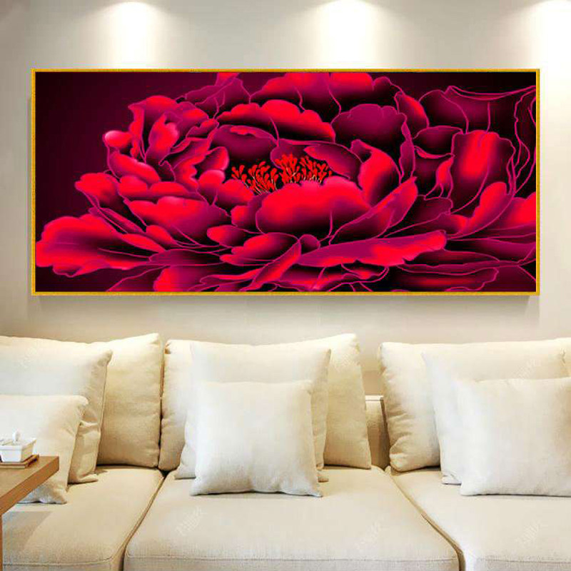 新款印花正品DMC十字绣客厅卧室简约现代富贵之花红牡丹 花开富贵