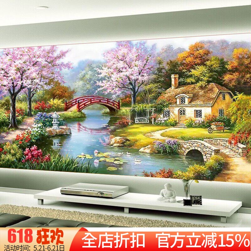 印花正品DMC十字绣纯棉线绣 客厅田园风景油画 世外桃源 幸福家园