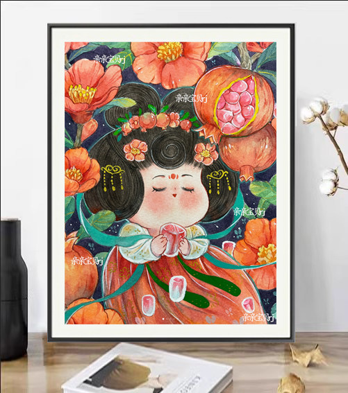 新款印花正品DMC十字绣纯棉线绣卧室儿童房卡通抽象人物贵妃石榴