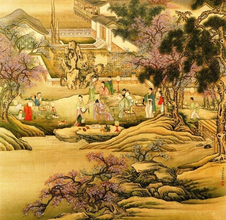 新款印花正品DMC十字绣客厅书房餐厅新中式古典画 春夜宴桃李园图