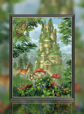 新款正品DMC十字绣客厅玄关欧式风景画竖版 HAE梦幻之城 绿色城堡
