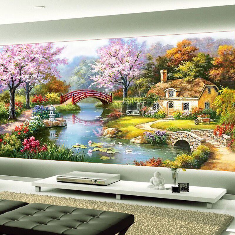 印花正品DMC十字绣纯棉线绣 客厅田园风景油画 世外桃源 幸福家园