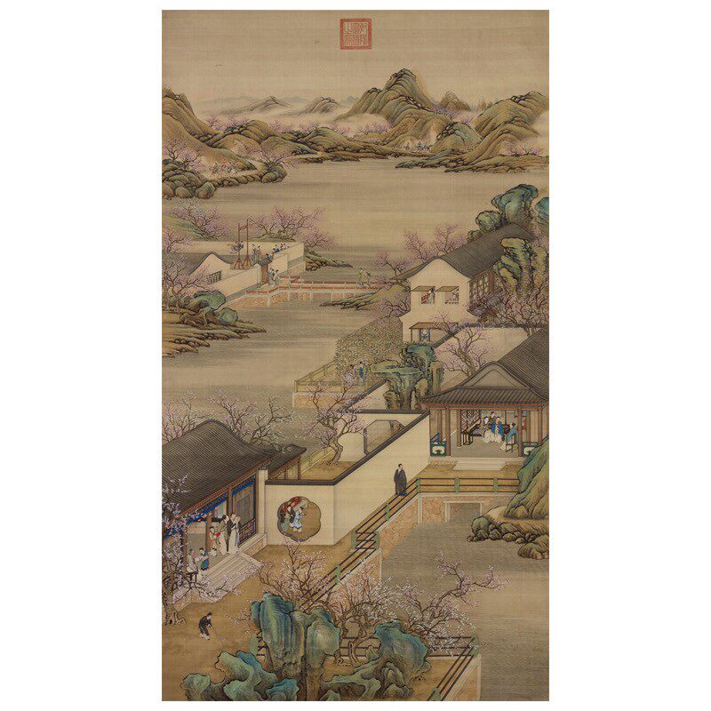 新款印花正品DMC十字绣客厅玄关走廊郎世宁风景画雍正十二月月令