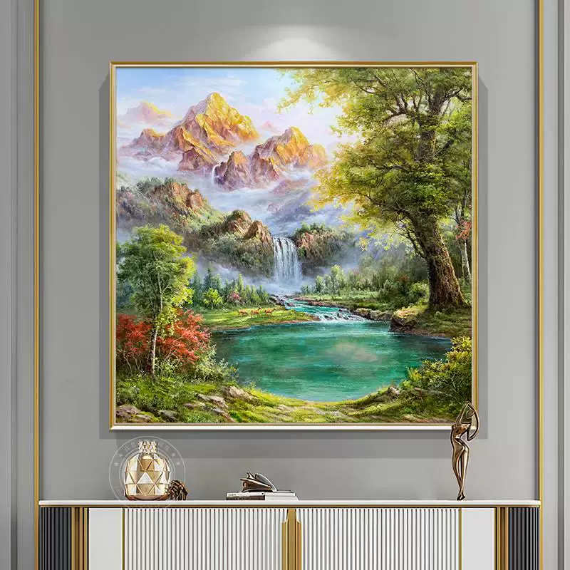 正品DMC十字绣纯棉手工线绣满绣客厅卧室玄关风景油画 金山聚宝盆