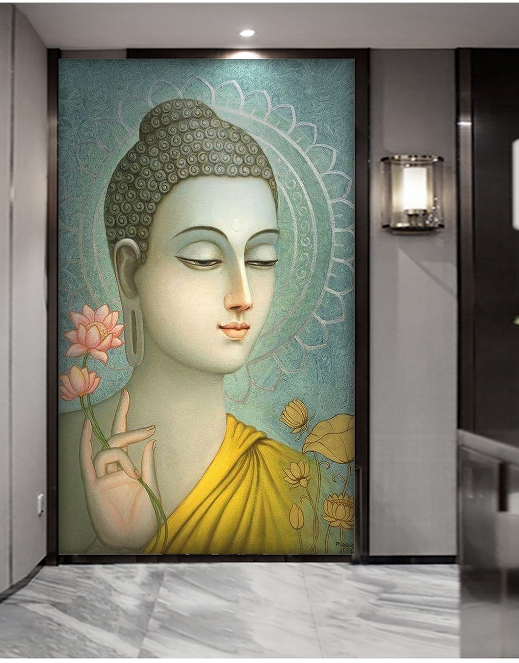 印花中式风玄关挂画佛祖十字绣