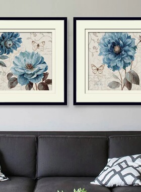 印花DMC十字绣正品客厅卧室餐厅现代简约花卉二联画 蓝色小花