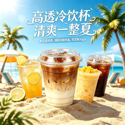 奶茶店PET高透一次性奶茶杯98口径商用透明打包杯子500ml咖啡塑杯