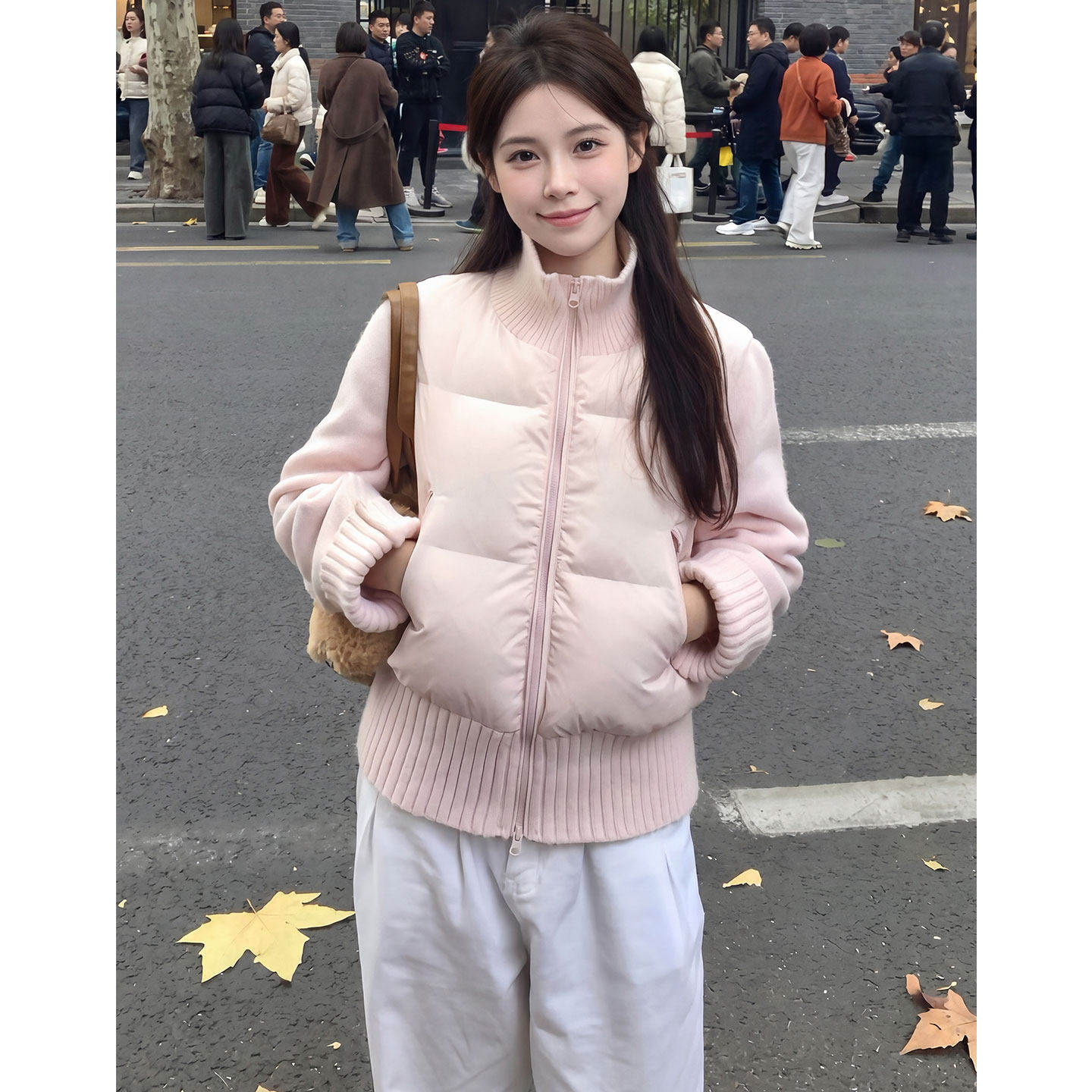 【送运费险】粉色拼接立领棉服