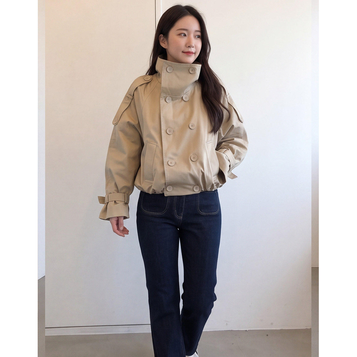 【送运费险】双排扣立领短款风衣