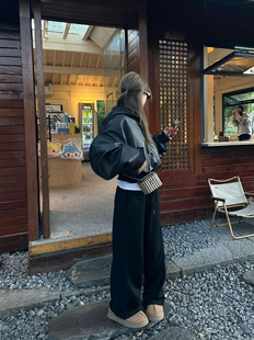 黑色两面穿短款皮衣外套女冬季2026年连帽街头机车风皮夹克棉服女