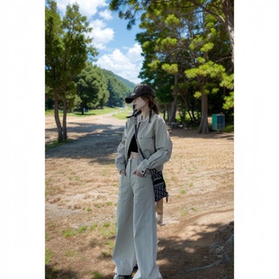 春季高级感时髦甜酷风夹克外套女工装裤小个子显高气质两件套装女