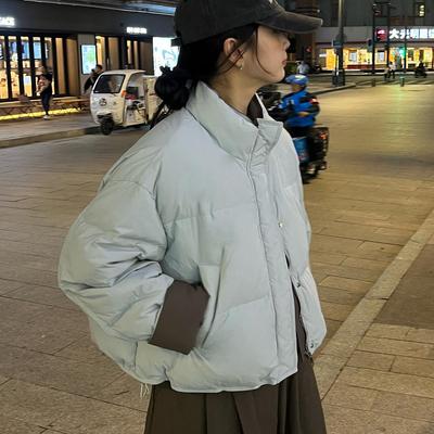 韩系撞色短款棉服外套女小个子