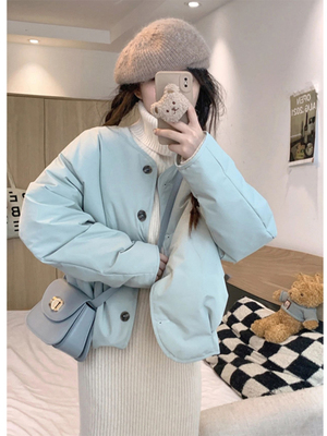 韩系温柔风短款棉服女外套甜美