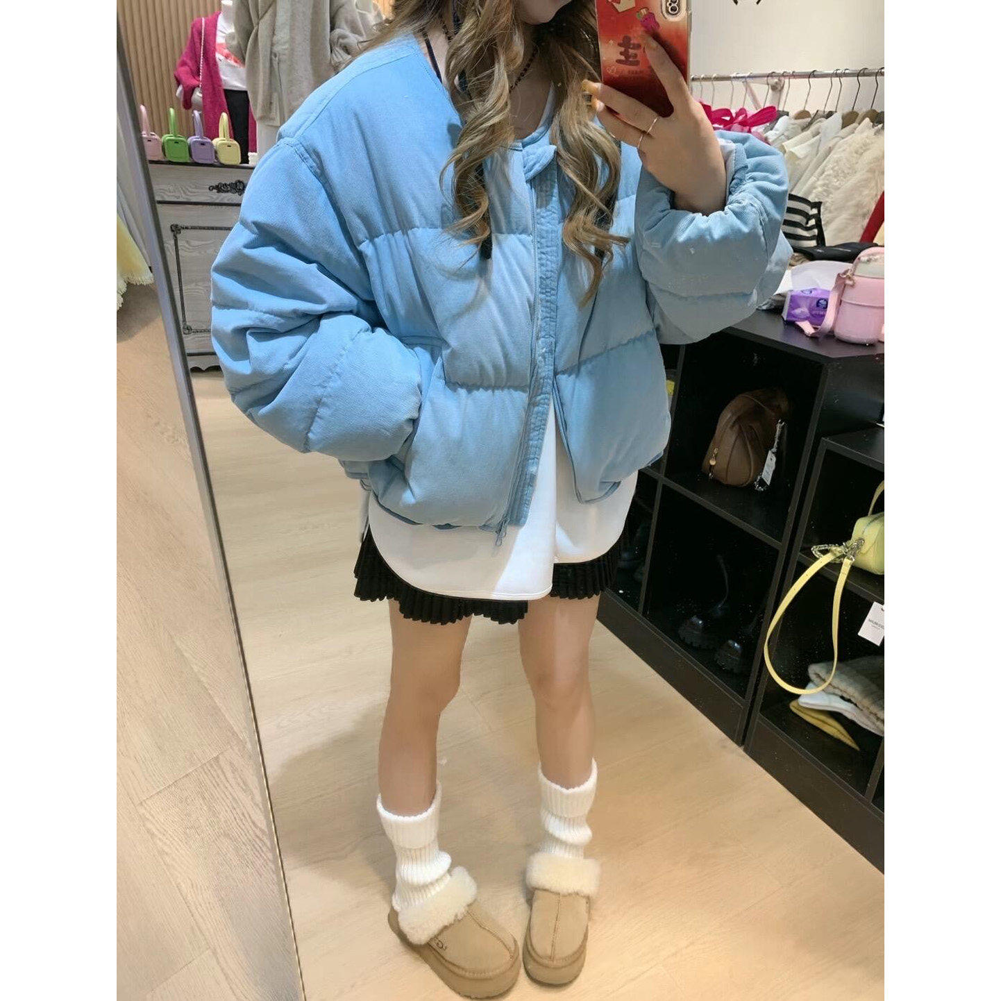 【送运费险】韩版蓝色保暖棉服女
