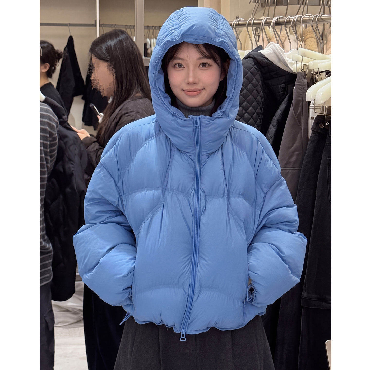 【送运费险】冰蓝色连帽棉服女冬