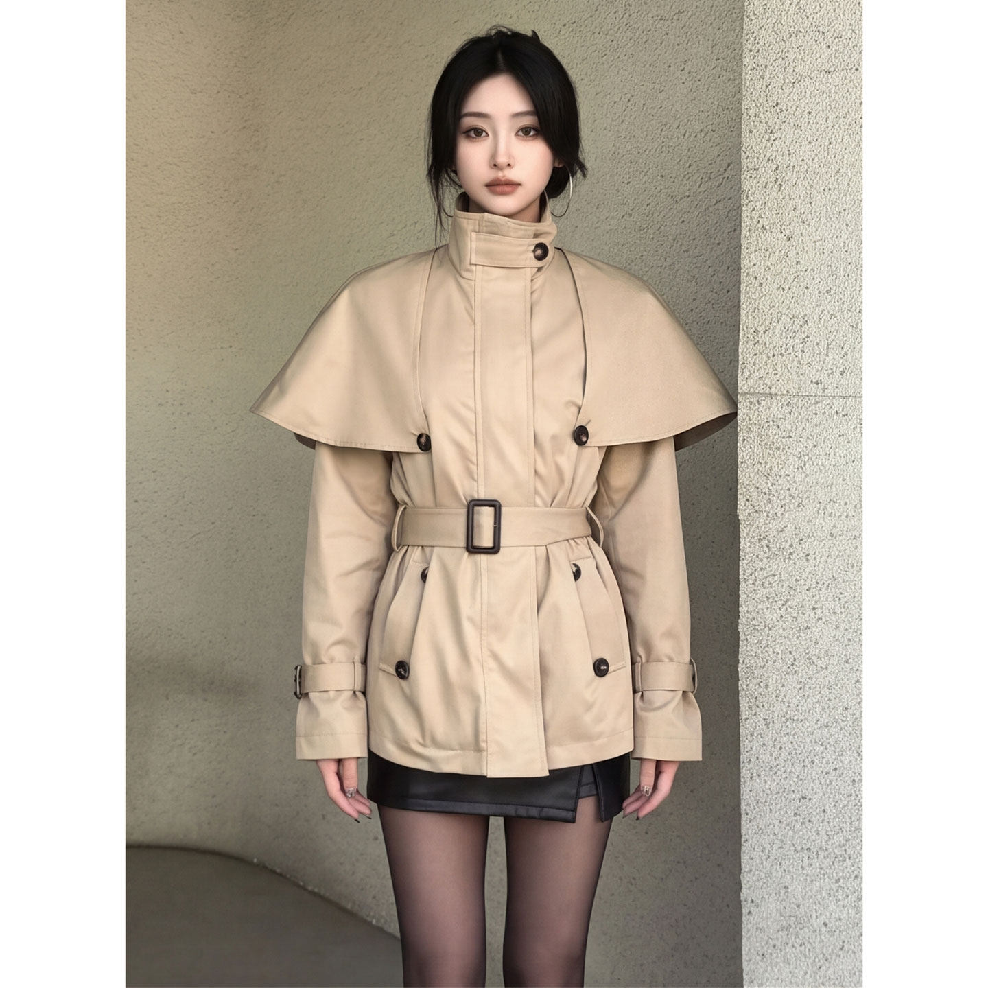 【送运费险】卡其色斗篷式风衣女