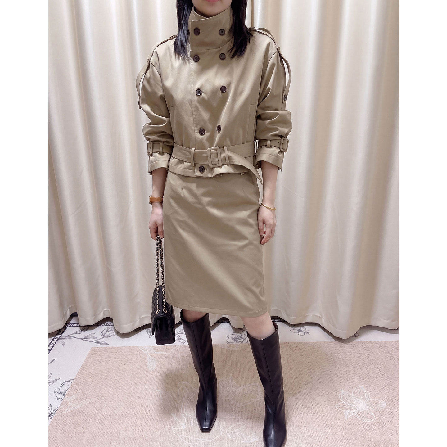 【送运费险】卡其色风衣半身裙