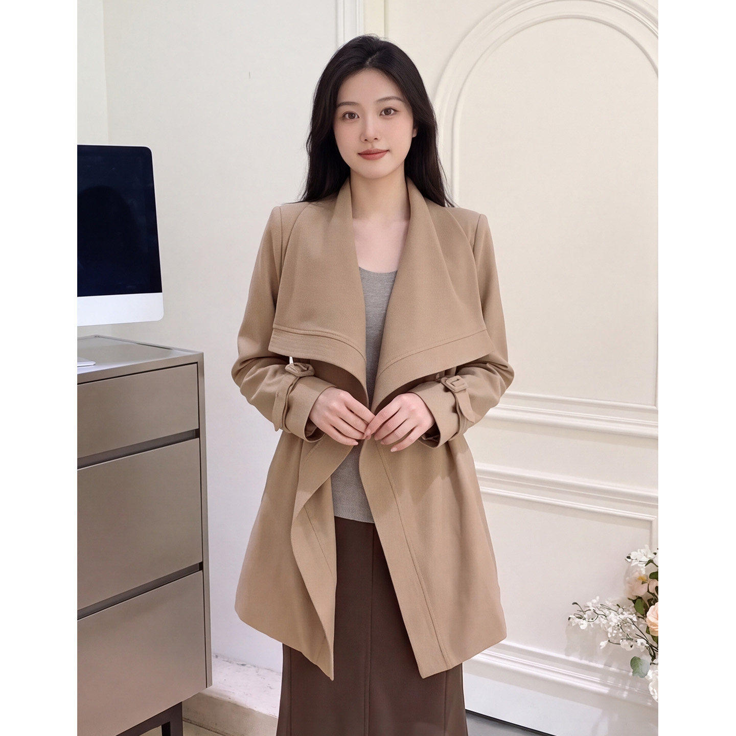 【送运费险】短款大翻领女风衣