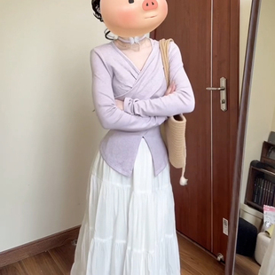 法式气质紫色上衣女2026超火春季新款小个子温柔穿搭半身长裙套装