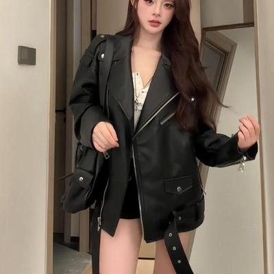 复古黑色皮衣外套女春季机车夹克
