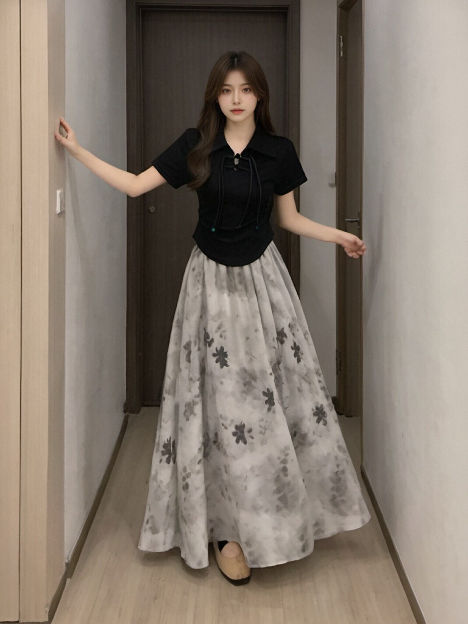 新中式套装裙女2026年夏季新款显瘦长款半身裙国风短袖上衣两件套