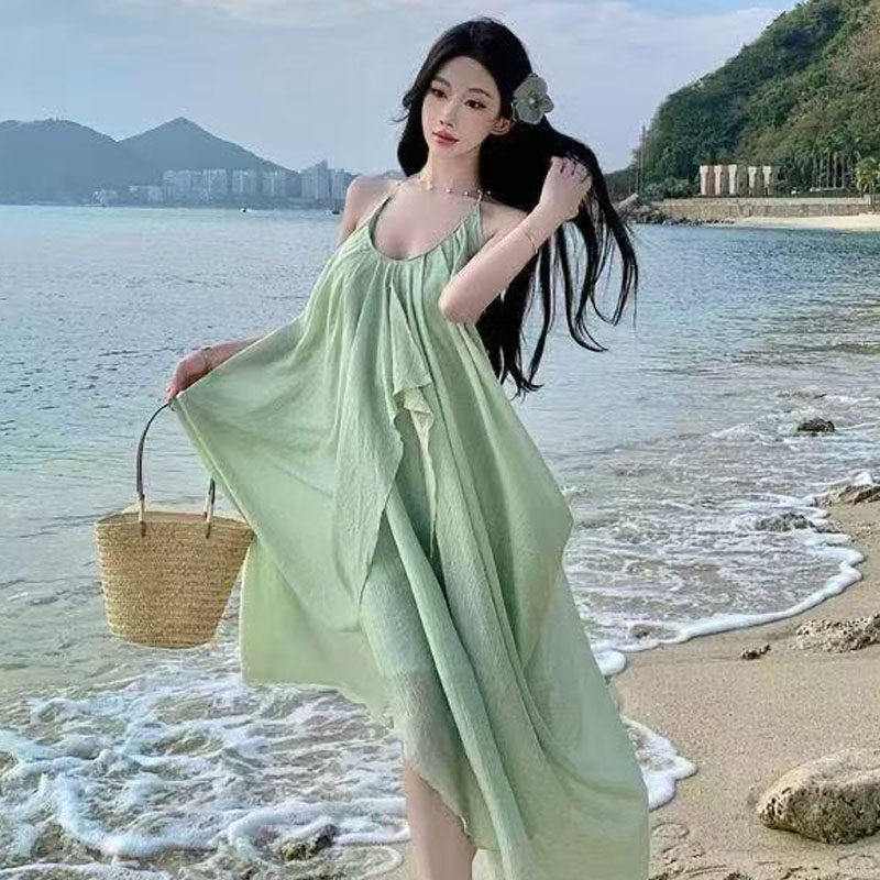 【送运费险】海边度假褶皱长裙女