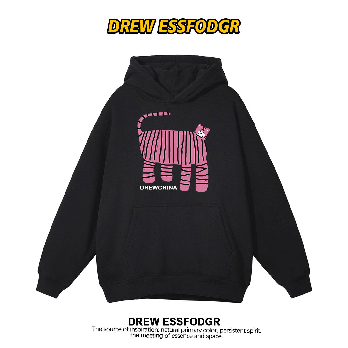 drew潮牌趣味老虎卡通连帽卫衣