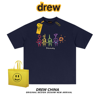 drew美式潮牌天线宝宝卡通重磅短袖t恤男女夏季休闲宽松情侣上衣