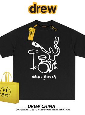drew宋佳同款素描摇滚设计感纯棉短袖t恤女夏季美式潮牌潮流上衣