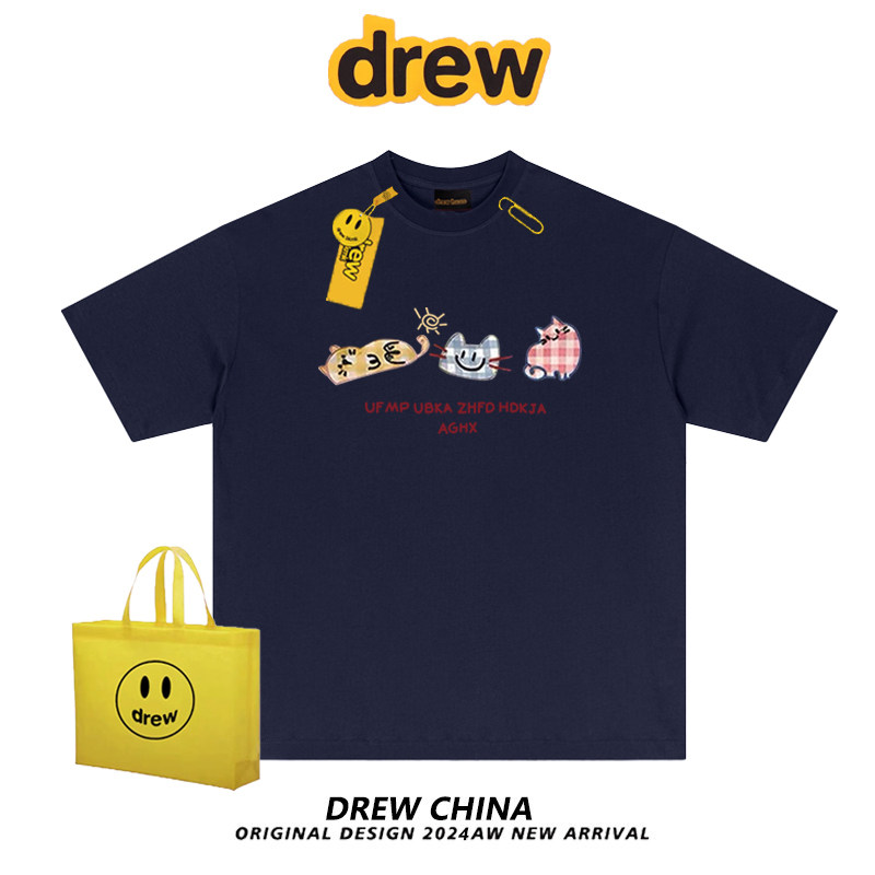 官网drew趣味卡通猫咪印花短袖