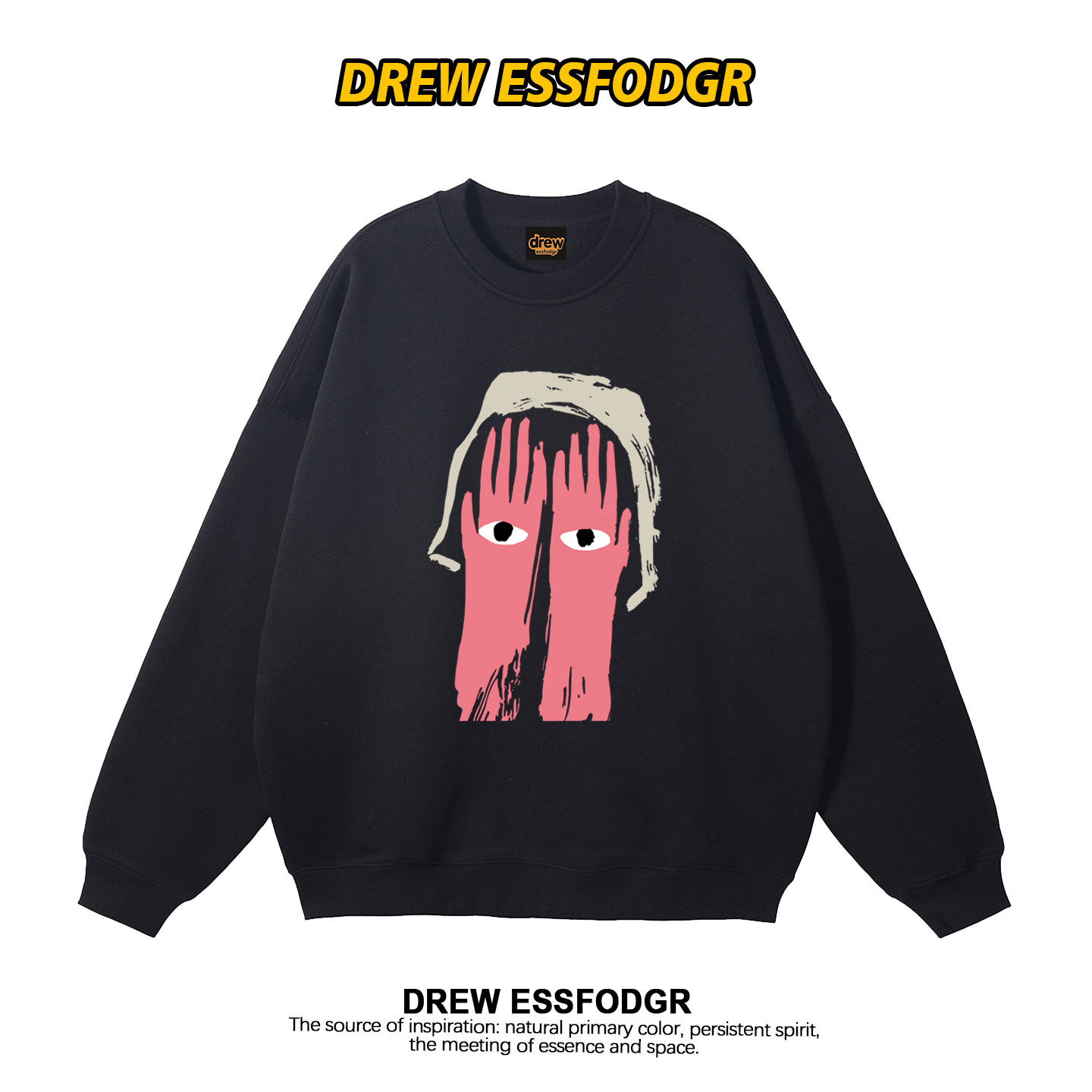 drew美式潮牌设计感涂鸦印花圆领卫衣男女街头复古宽松秋冬外套潮