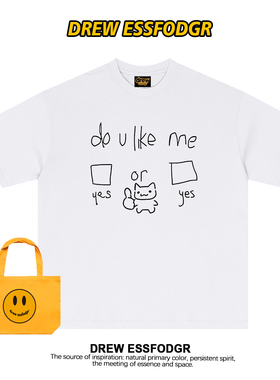 drew美式潮牌趣味卡通印花短袖T恤男女夏季休闲宽松情侣装半袖tee