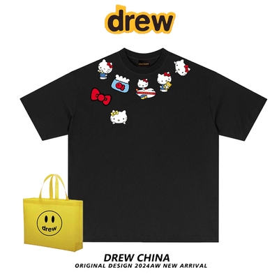 drew美式潮牌kitty猫涂鸦短袖T恤