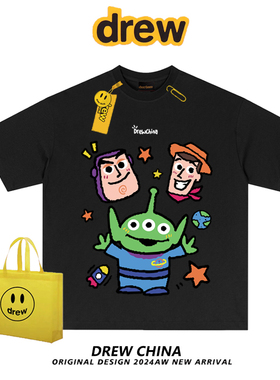 drew美式潮牌巴斯光年重磅短袖t恤男女嘻哈宽松休闲bf情侣半袖ins