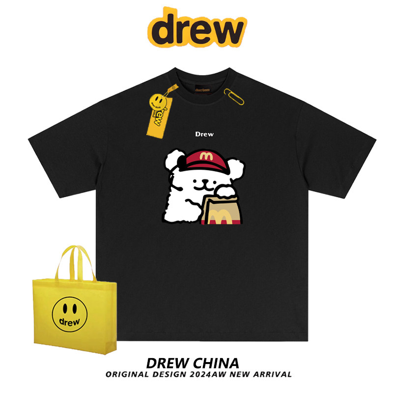 drew美式潮牌麦门M记卡通小狗重磅短袖t恤男女情侣休闲宽松半袖夏