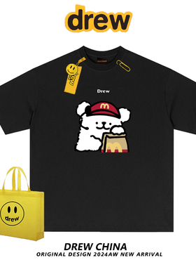 drew美式潮牌麦门M记卡通小狗重磅短袖t恤男女情侣休闲宽松半袖夏