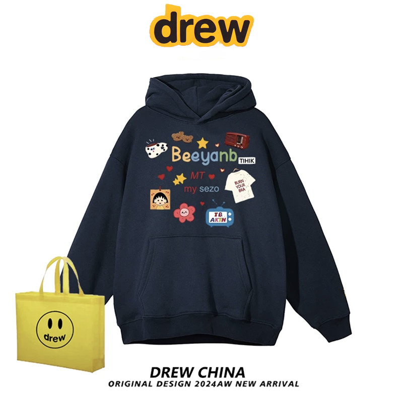 drew美式潮牌明星周雨彤连帽加绒卫衣男女慵懒风情侣宽松帽衫外套