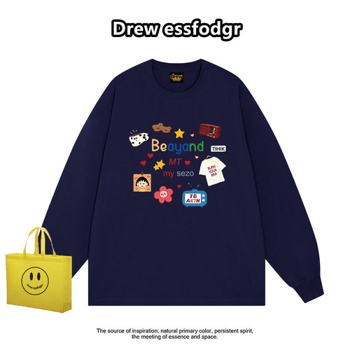 drew美式复古涂鸦字母印花长袖衫