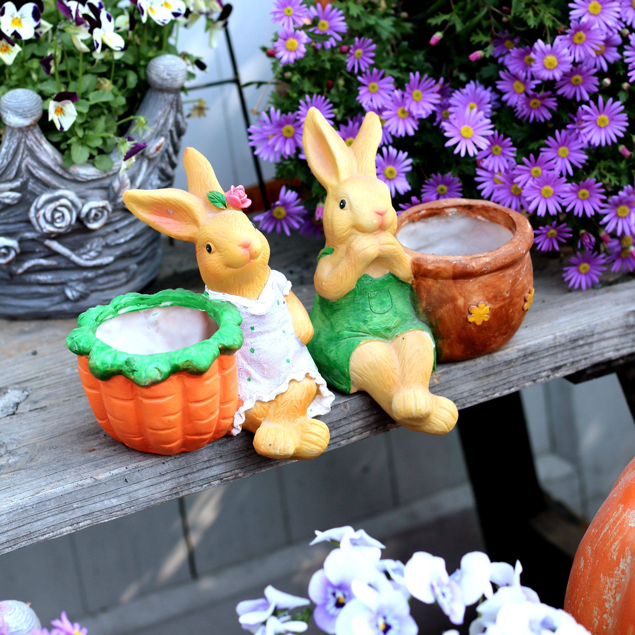清仓小兔子花盆花园装饰 花架摆件 庭院园林树脂卡通橱窗搁架搭配