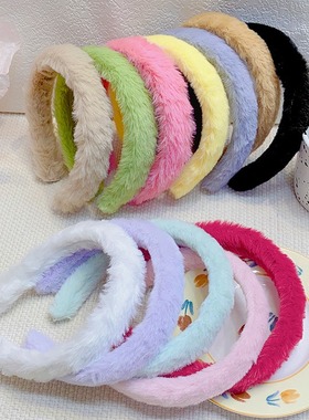 秋冬毛绒高颅顶发箍2023新款节日网红洗脸防滑发卡头发辫子