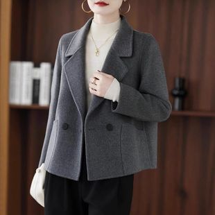 2025双面羊毛大衣女小个子短款西装领秋冬新款宽松高端毛呢外套