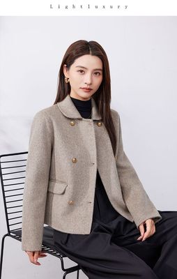 双面呢大衣女短款娃娃领小个子2025新款春装羊毛呢子小款毛呢外套