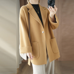 2025年新款西装领宽松双面羊毛大衣女常规款高端呢子外套腰带