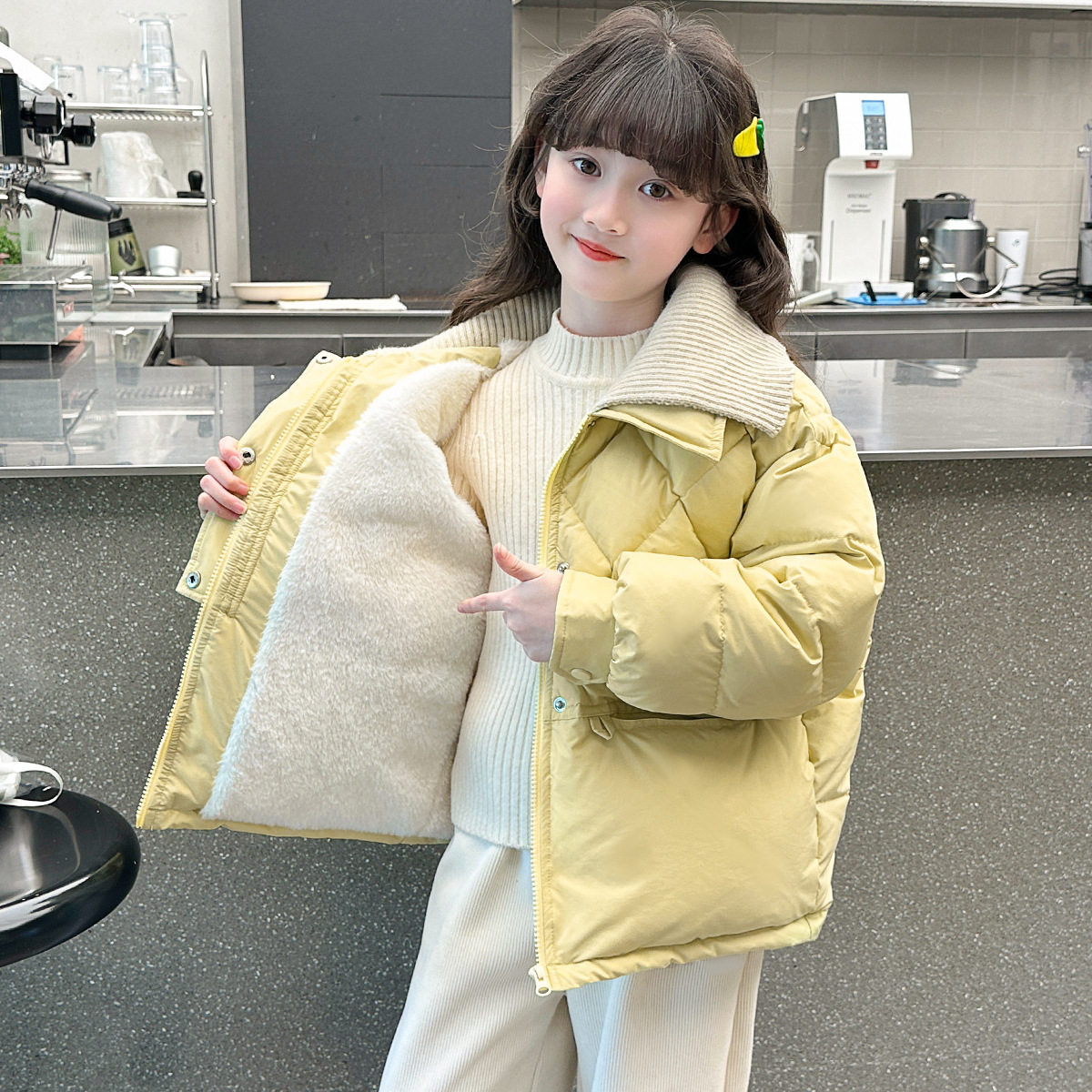 女童装棉衣保暖外套玫红洋气棉服