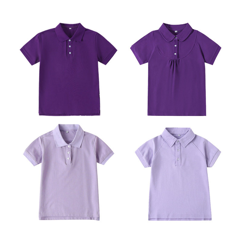 中小学生学院英伦班服夏季短袖T恤校服紫色深紫纯色插肩袖Polo衫