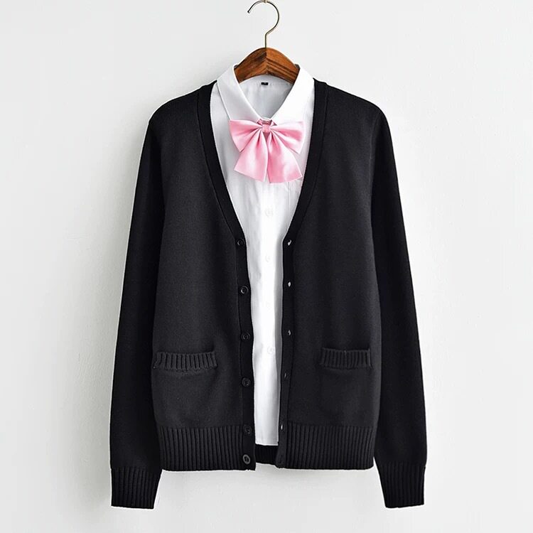 现货 日系JK制服开衫基础款毛衣春秋学生V领针织衫学院风长袖外套